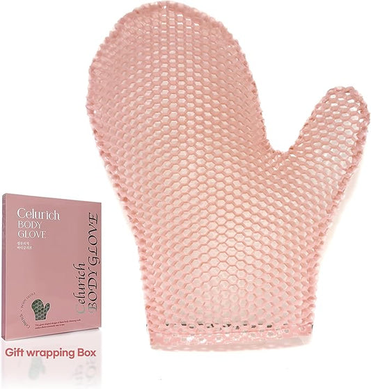 Body Glove, Honeycomb Exfoliating Glove for Sensitive Skin, Body Scrubber Mitt, Massage for Wet or Dry Skin (Pink)