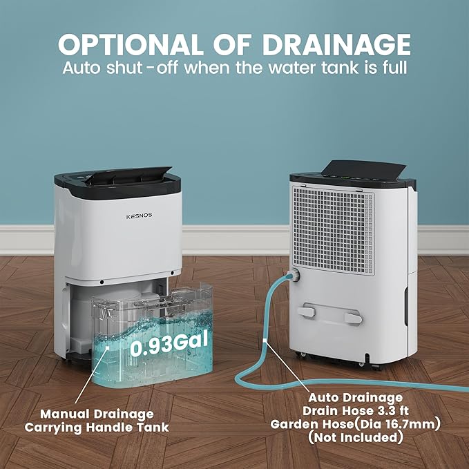 Kesnos 80 Pints Energy Star Dehumidifier for Home & Basement with Drain Hose, Ideal for Large Spaces up to 5,500 Sq. Ft., Featuring Auto Defrost & Self-Drying Function