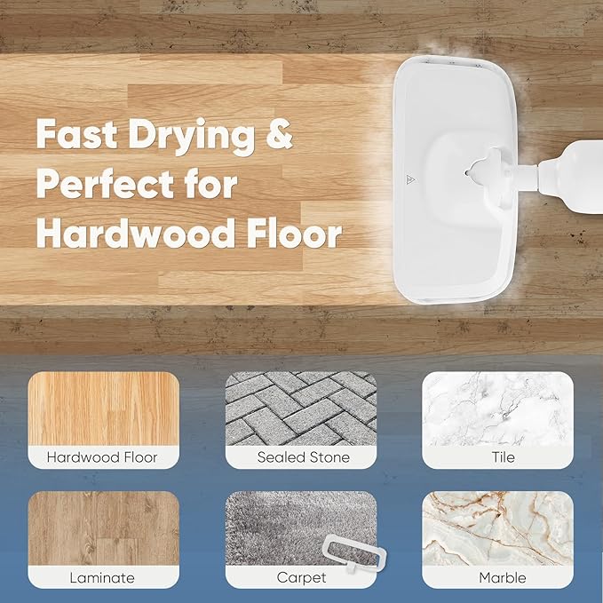 DUMOS Steam Mop for Floor Cleaning, Detachable Handheld Steam Cleaner, Suitable for All Floors Like Tiles, Hardwood, Stone, Lightweight with 2 Washable Pads,White and Gray