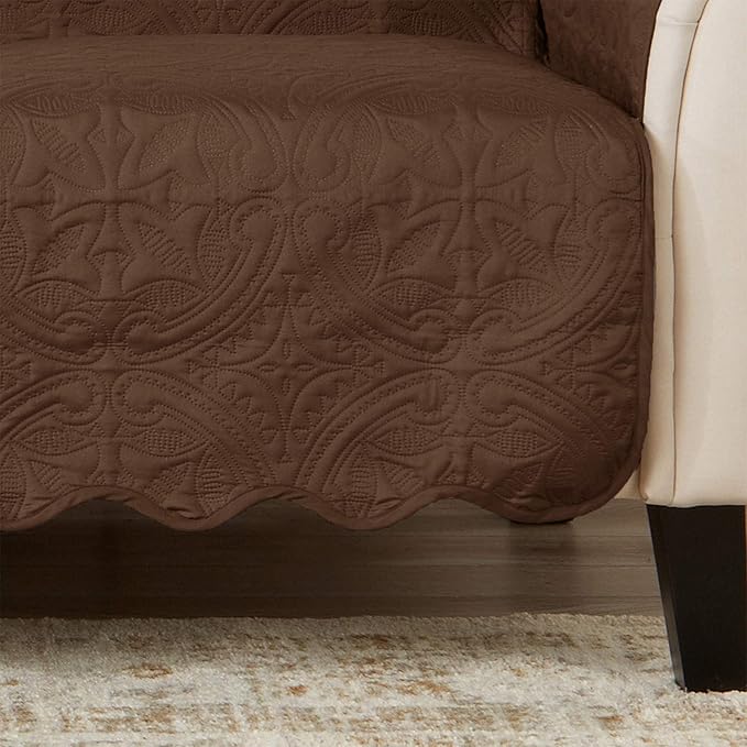 Great Bay Home Reversible Sofa Cover - Washable Slipcover Furniture Protector with Elastic Straps - Couch Cover for Dogs, Kids, and Pets - Quilted & Stitched Detail (Sofa, Chocolate/Taupe)