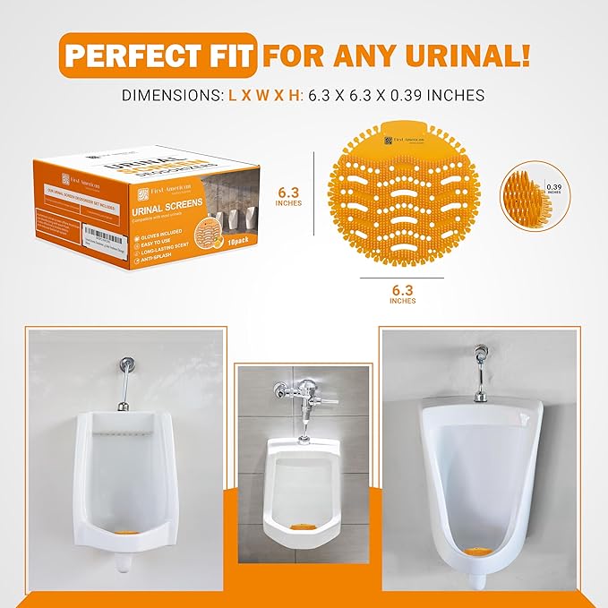 Urinal Screens Deodorizer -10 Pack of Premium Urinal Screen Cakes with Lemon & Orange Essential Oil Scents - Fits Wet & Dry Urinals - Splash Reducing Mats with Long Lasting Odor Freshener (Orange)