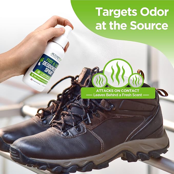 Rocket Pure Natural Foot and Shoe Deodorizer Spray, Deodorant and Odor Eliminator for Smelly Feet, Smell Remover, Formulated with Essential Oils, Made in the USA, Mint, 4 fl oz (Pack of 2)