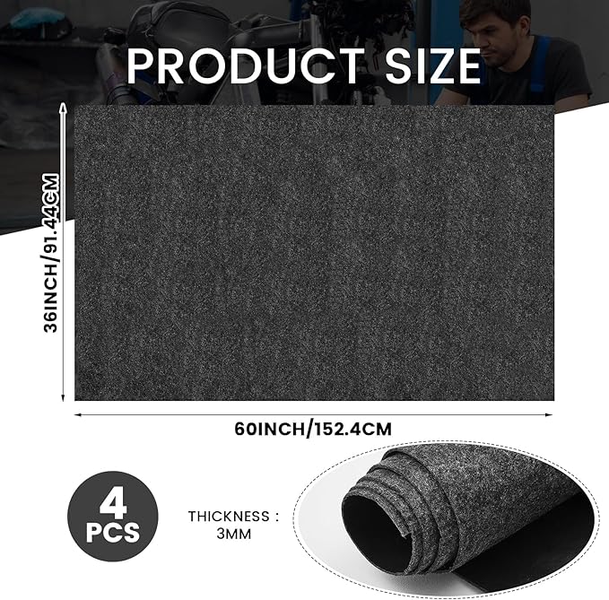 4 Pcs 36 x 60 Inch Oil Spill Mat for Driveway Garage Under Car Leaks Absorbent Oil Pad, Black Rubber Mat Garage Floor Protecting with Waterproof Backing, Reusable, Washable, Non Slip
