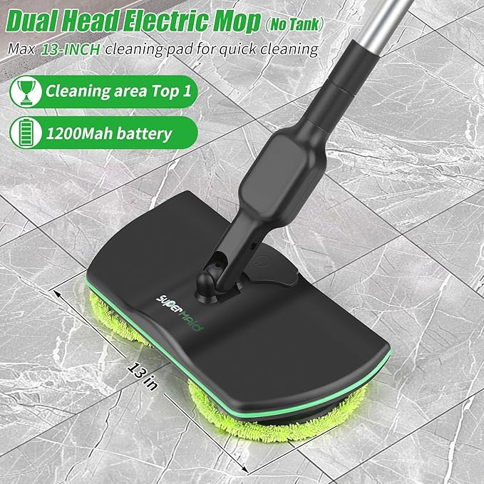 Battery Cordless Electric Mop,13-Inch Max Cleaning Pad Electric Spin Mop, Laminate Floor Cleaner for Mopping, Automatic Spin Mops for Hardwood, Tile (No Water Tank)