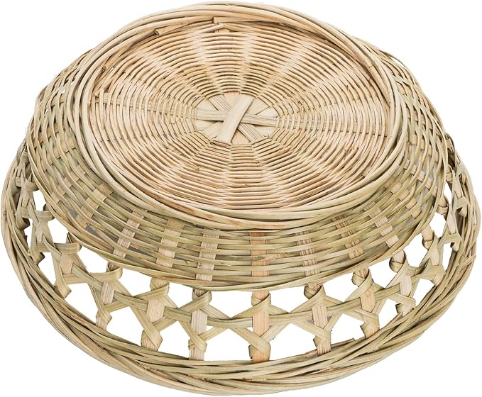 ZENFUN 3 Packs Round Woven Bread Basket, Bamboo Serving Trays, Handwoven Baskets Fruit Basket, Rattan Serving Baskets for Daily Dinning, Kitchen Organization, Stackable
