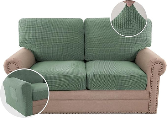H.VERSAILTEX Multi-Pieces Sofa Covers Stretch Couch Covers Form Fitted Seats and Back Cushions Covers (2 Seat Covers Plus 2 Back Cusion Covers, Bonus 2 Armrest Covers), Loden Frost
