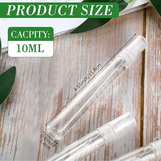 Tanlade 300 Pcs 10ml Mini Spray Bottles Refillable Clear Glass Travel Perfume Atomizer Mouthwash Bottle Cologne Small Sample Containers for Essential Oils, Retailers