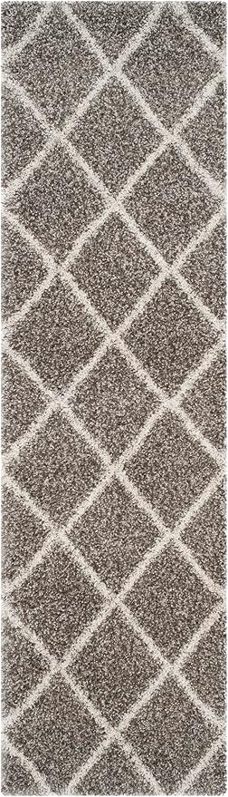SAFAVIEH Hudson Shag Collection Runner Rug - 2'3" x 16', Grey & Ivory, Modern Trellis Design, Non-Shedding & Easy Care, 2-inch Thick Ideal for High Traffic Areas in Living Room, Bedroom (SGH281B)
