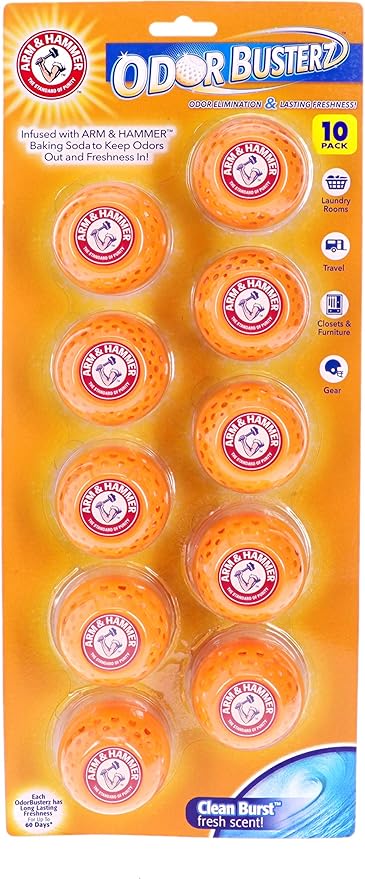 Arm & Hammer OdorBusterz® Odor Eliminator Balls, Clean Burst, 10 Count – Baking Soda Odor Control for Closets, Drawers, Hampers & Small Spaces