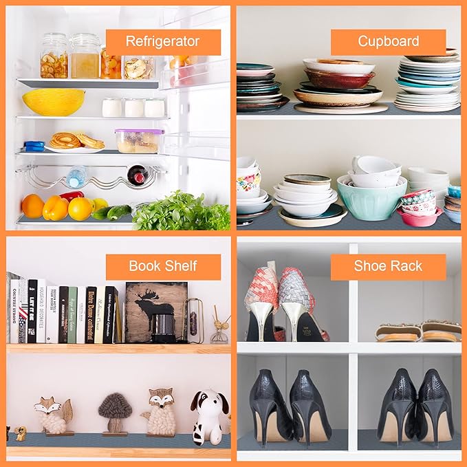 Shelf Liners for Kitchen Cabinets Refrigerator Liners Waterproof & Oil-Proof Kitchen Cupboard Liner Non-Slip Drawer Mats EVA Material Non Adhesive Fridge Mats for Shelves 17.3 x 157.4 Inches