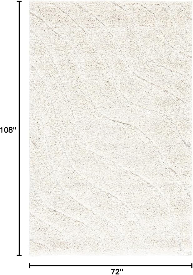 SAFAVIEH Florida Shag Collection Area Rug - 6' x 9', Creme & Creme, Non-Shedding & Easy Care, 1.2-inch Thick Ideal for High Traffic Areas in Living Room, Bedroom (SG472-1111)