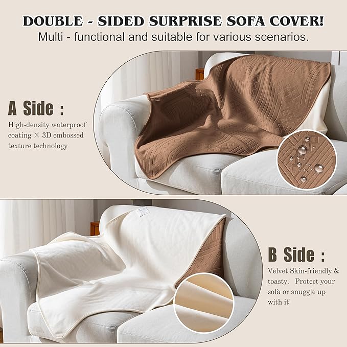 Waterproof Recliner Chair Cover - Washable Double-Sided Velvet and Pattern Reversible Cover for Couch, Bed, Sofa Protection for Dogs, 30x40in/Brown
