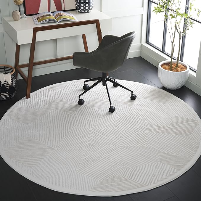 SAFAVIEH Prestige Collection Round Rug - 6'7" Round, Ivory & Beige, Contemporary Design, Stain Resistant, Ideal for High Traffic Areas in Living Room, Bedroom & Dining Room (PTE120A-7R)