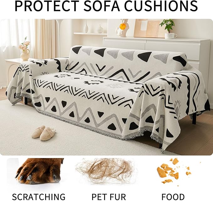 HAOMAIJIA Non Slip Couch Cover Sofa Covers for 3 Cushion Couch Washable sectional Couch Covers for Dogs pet Furniture Protector Couch Cover Blanket for Living Room (My-Black, 71"x118")