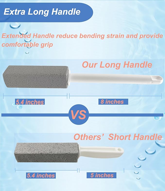 Pumice Stone Toilet Bowl Cleaner with Extra Long Handle - Effortlessly Removes Hard Water Stains, Limescale, Calcium, Rust from Toilets, Bathtubs, Grills, Pools & Sinks, 1 Wand+6 Pumice Stones