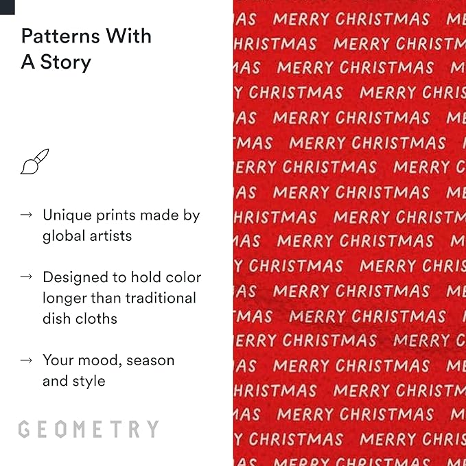 GEOMETRY Holiday Kitchen Dish Cloths - Quick Dry Dishcloths for Kitchen - Premium Dish Rags with Geoweave - 3-Pack Set (Merry Xmas, 10"x10")
