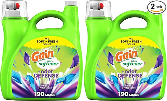 Gain Liquid Fabric Softener, Super Fresh Blast | 140 oz | 190 Loads | HE Compatible | Pack of 2