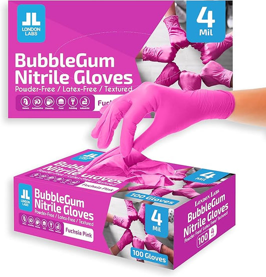 4 Mil – Fuchsia Pink Nitrile Gloves – Disposable Latex Free & Powder Free– Chemical Resistant, Pink Rubber Gloves