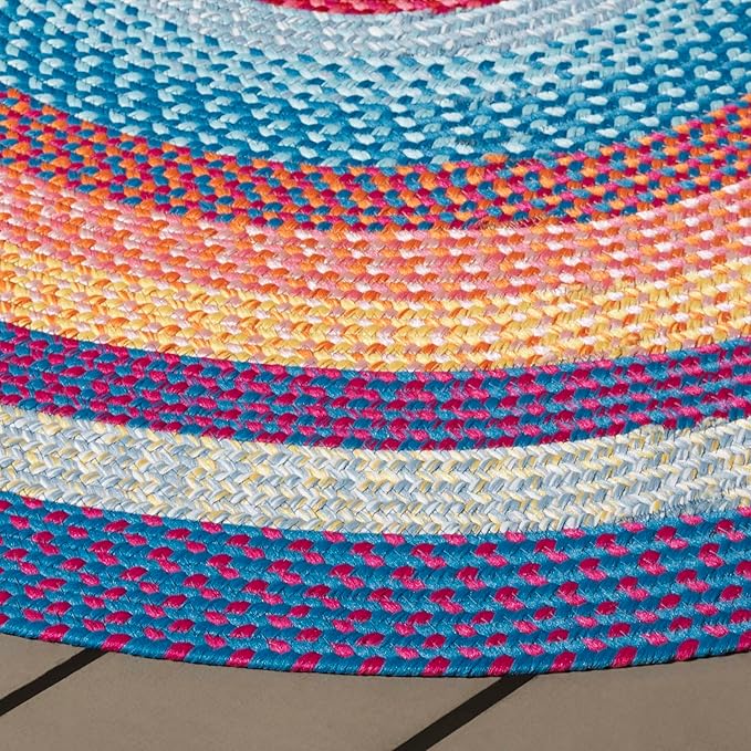 SAFAVIEH Washable Rug Outdoor Braided Collection - 5' x 8' Oval, Red & Orange, Handmade & Reversible, Non-Shedding & Easy to Clean, Ideal for Patio, Backyard, Mudroom (BRD308Q)