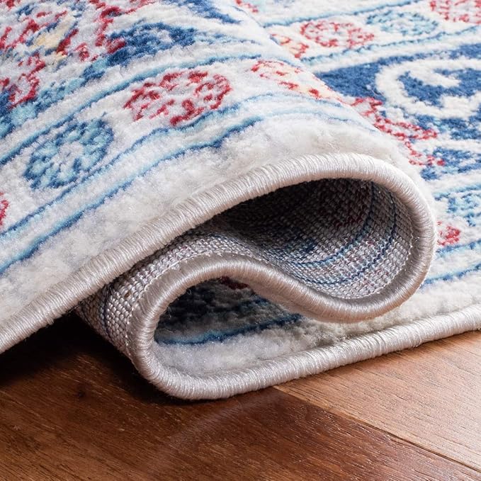 SAFAVIEH Brentwood Collection 4' x 6' Beige / Navy BNT870B Oriental Damask Trellis Non-Shedding Living Room Bedroom Accent Rug