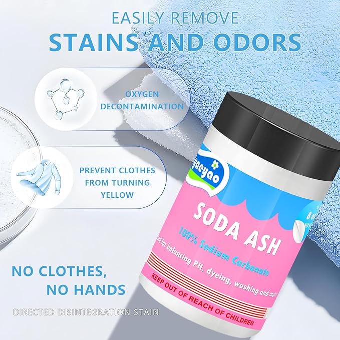 Natural Washing Soda, Sodium Carbonate, Laundry Booster, Soda Ash, Multipurpose Cleaner, Water Softener, Stain Remover (32 Ounces)