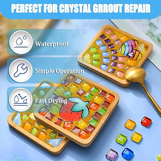 Mosaic Crystal Grout, Mosaics Tile Tools, Mosaic Tile Accessories – Essential for Handmade Grouting and Perfect for DIY Craft Projects (Gold, 6.3oz)