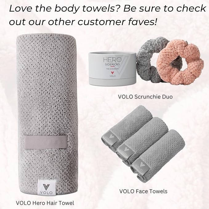 VOLO Hero Luna Gray Body Towel | Luxury Bath Towel | Ultra Soft, Super Absorbent, Quick Drying Nanoweave Fabric | Spa Towels for Bathroom | Extra Large Post Shower Wrap | Gentle on Skin | Microfiber