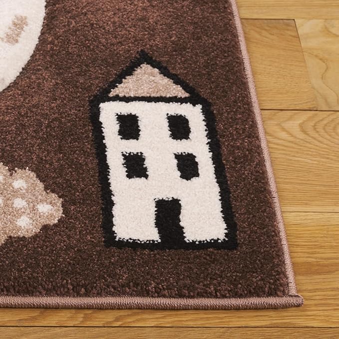 SAFAVIEH Carousel Kids Collection Area Rug - 6'7" Square, Brown/Beige, Geometric Design, Ideal for High Traffic Areas in Living Room, Bedroom, Dining (CRK193T)