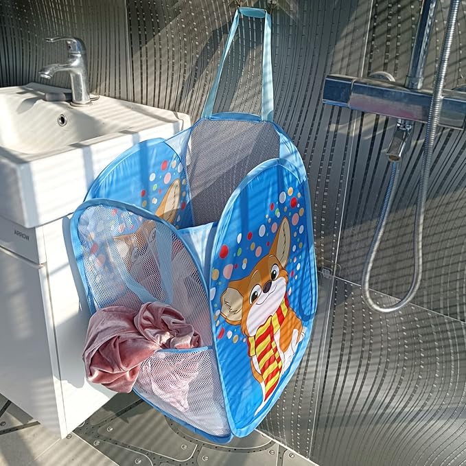 Cute Foldable Laundry Toys Tidy Clothes Socks Basket Storage Bag (Blue Dinosaur)