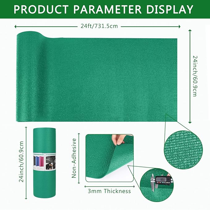 Foam Toolbox Liner Drawer Mat 1/8 Inch Thick X 24 Inch Wide X 24 Ft Long Green, No Slip for Protecting Cabinet, Garage, Cart, Tool Box