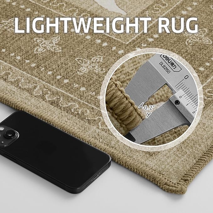 NICETOWN 2x6 Runner Rug for Kitchen and Hallway, Natural Machine Washable Thin Non-Slip Kitchen Runner Rug Soft Foldable Indoor Mat for Bathroom Laundry Room