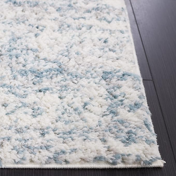 SAFAVIEH Berber Shag Collection Accent Rug - 4' Round, Ivory & Light Aqua, Modern Design, Non-Shedding & Easy Care, 1.2-inch Thick, Ideal for The Living Room, Bedroom, Dining Room (BER563J-4R)