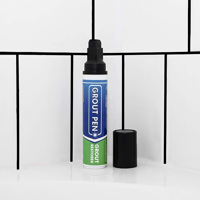 Grout Pen Tile Paint Marker: Waterproof Grout Colorant and Sealer Pen to Renew, Repair, and Refresh Tile Grout - Cleaner Coating Stain Pens - 2 Pack, 5mm Narrow and 15mm Wide Tip Pen - Black