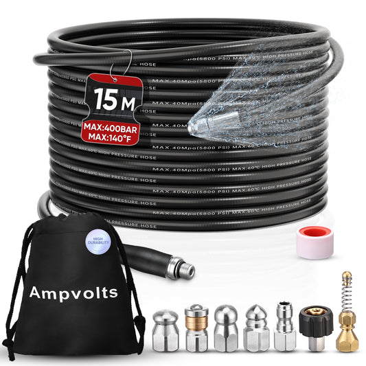 50 ft Slim Sewer Jetter Kit, 5800 PSI, 5 Nozzles, 2 Adapters - Image 1