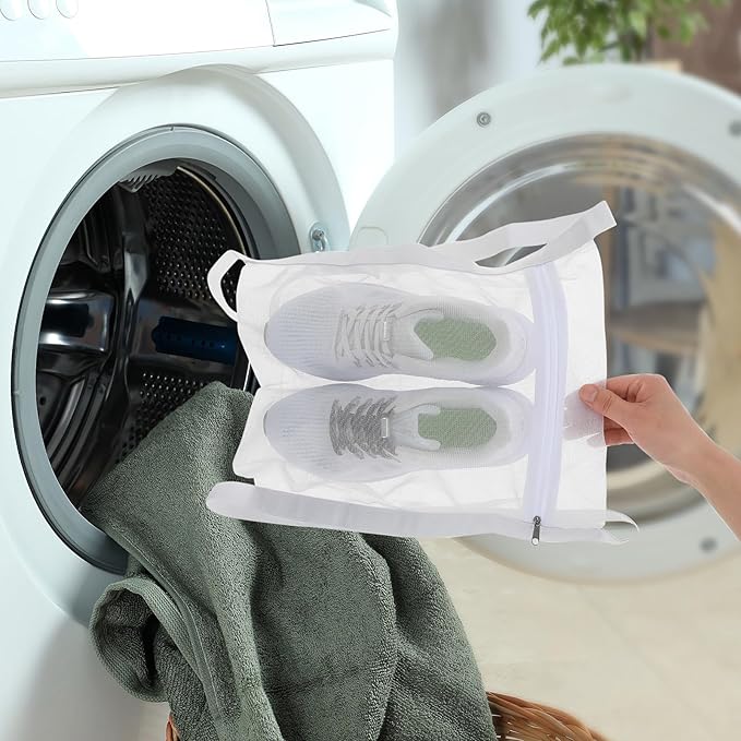 2Pcs Shoe Dryer Bag, Reusable Sneaker Wash Dry Net Bag, Large Honey Comber Mesh Bags with Zipper and Strap, Dryer Sneakers Laundry Shoe Bag Tool for Washer Dryer Shoes, Clothing,15.7''x15.7''