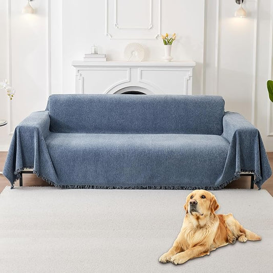 HAOMAIJIA Non Slip Couch Cover Sofa Covers for 2 Cushion Couch Washable sectional Couch Covers for Dogs pet Furniture Protector Couch Cover Blanket for Living Room (Blue, 71"x118")
