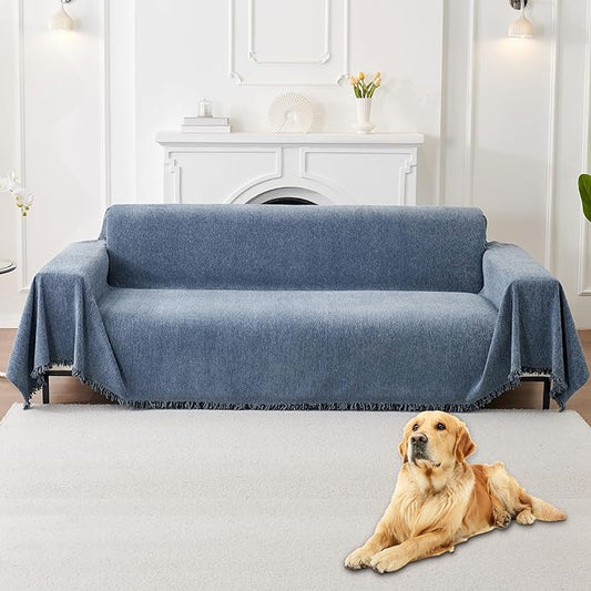 HAOMAIJIA Non Slip Couch Cover Sofa Covers for 3 Cushion Couch Washable sectional Couch Covers for Dogs pet Furniture Protector Couch Cover Blanket for Living Room (Blue, 91"x118")