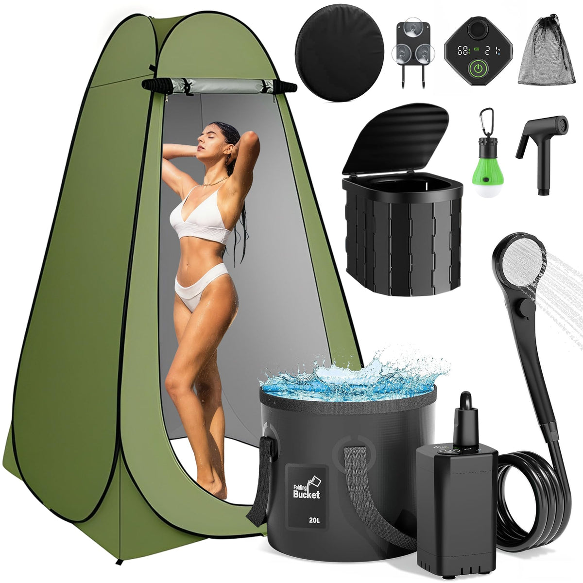 Portable Camping Shower Kit, Outdoor Camp Shower Pump - Image 1