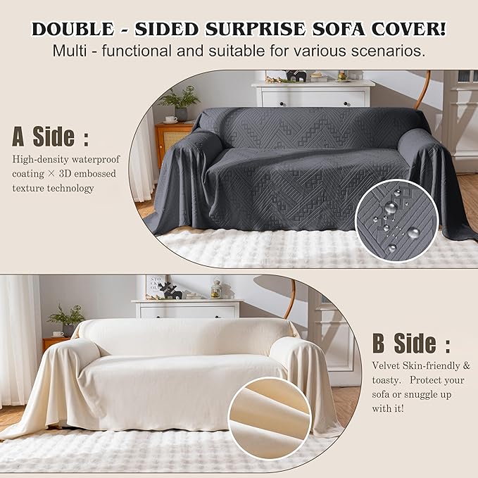 Waterproof Sofa Covers, Reversible, Pet-Friendly, Washable and Anti-Slip, Anti-Scratch Couch Cover with 3 Cushions, Sofa Slipcovers for Dogs and Cats (71×134in/Dark Grey)