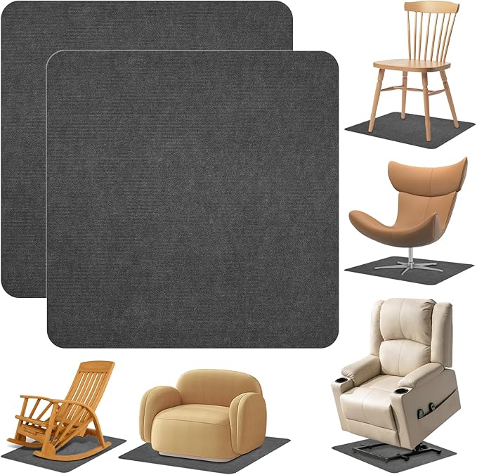 Recliner Pads for Hardwood Floors Non Skid, 35"x35" Furniture Pads Floor Mats for Carpet, Anti Slide Office Chair Mat for Floor Protector, Chairs Recliner Rug Non Slip Recliner Grippers (2 Pack-Grey