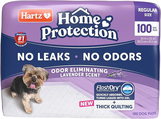 Hartz Home Protection Super Absorbent Odor Eliminating Lavender Scented No Leaks Dog Pads, 100 Count
