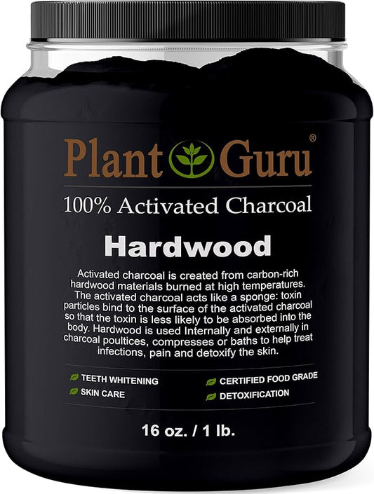 Activated Charcoal Powder Bulk - 1 lb. Jar - Hardwood - Food Grade Kosher Non-GMO - Teeth Whitening, Facial Mask and Soap Making. Promotes Natural Detoxification and Helps Digestion