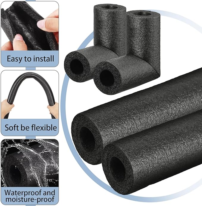 16 Pack Elbow Pipe Insulation Foam Tube Outdoor Wrap Black Pipe Covers Elbow Insulation Tubing Water Foam Covers for Outdoor Winter Irrigation, Sprinkler (1.5 Inch)
