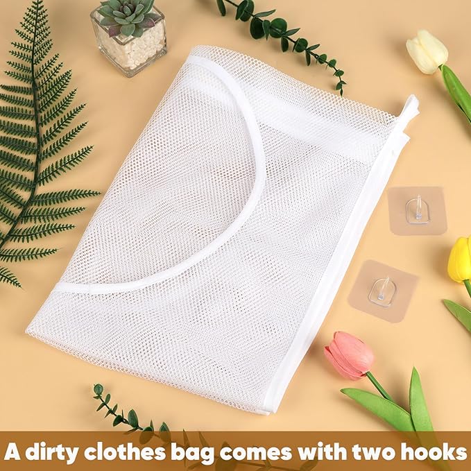 Hanging Laundry Hamper Bag,30x20 Inch Foldable Wall Hanging Laundry Bag,Portable Space Saving Dirty Clothes Bags with 2 Adhesive Hooks for Dirty Clothes Organization Storage (1)