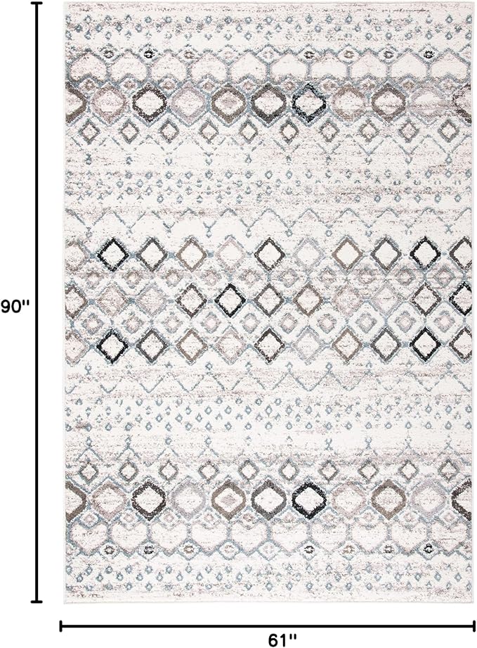 SAFAVIEH Amsterdam Collection Area Rug - 5'1" x 7'6", Ivory & Grey, Moroccan Boho Design, Non-Shedding & Easy Care, Ideal for High Traffic Areas in Living Room, Bedroom (AMS108A)