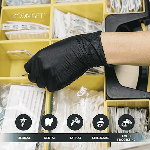 AMMEX Black Nitrile Disposable Exam Gloves 3 Mil, Latex & Powder Free, Food-Safe, Textured Non-Sterile, X-Large, Case of 1000