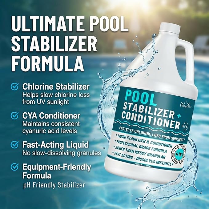 Pool Stabilizer - Cyanuric Acid Pool Stabilizer, Liquid Chlorine Stabilizer for Pool Chemicals, Swimming Pool Conditioner Stabilizer, for Salt Pool & Chlorine, 1 Gallon
