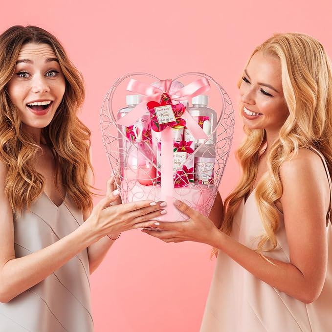 Valentines Day Gifts Basket Christmas Gifts for Women Spa Set Lily & Peony Home Spa Set, Beauty Personal Care Set Jojoba Oil, Spa Self Care Kit, Bath Body For Thank You, Birthday Gifts