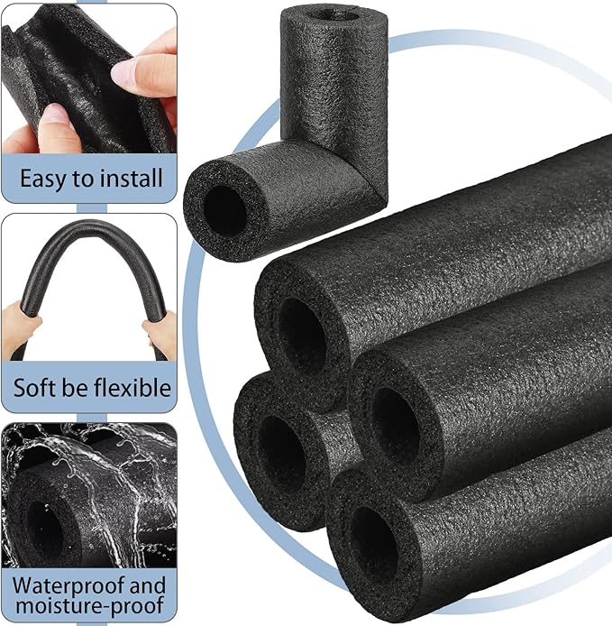 8 Pack Elbow Pipe Insulation Foam Tube Outdoor Wrap Black Pipe Covers Elbow Insulation Tubing Water Foam Covers for Outdoor Winter Irrigation, Sprinkler (3/4 Inch)