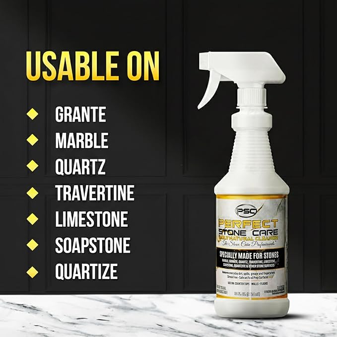 PSC Daily Natural Stone Cleaner, Cleans and Degreases Marble, Granite, Limestone, and Tavertine, Safe Ingredients, Effective Formula - 32 oz